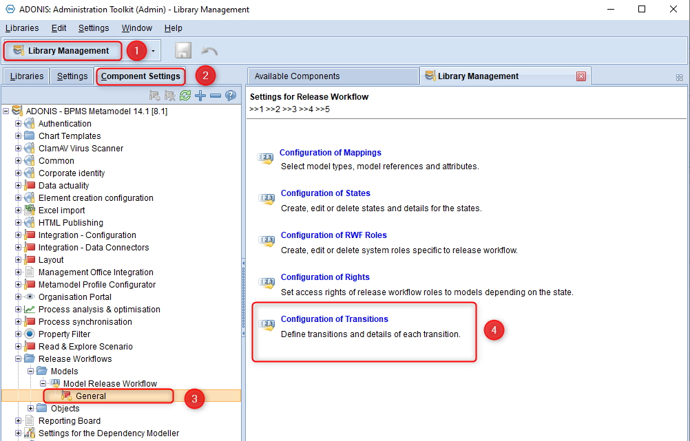 Figure shows the menu Library Management &quot;RWF Settings&quot;