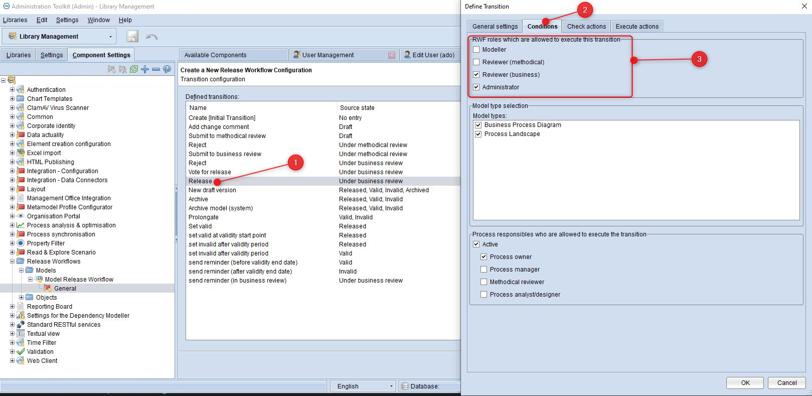 Figure shows the RWF Configuration &quot;Define Transition - Condition&quot;