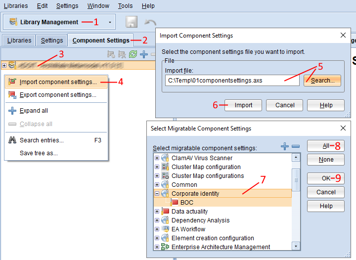  Import Component Settings