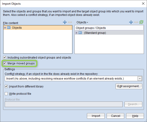 New import option: merge moved groups