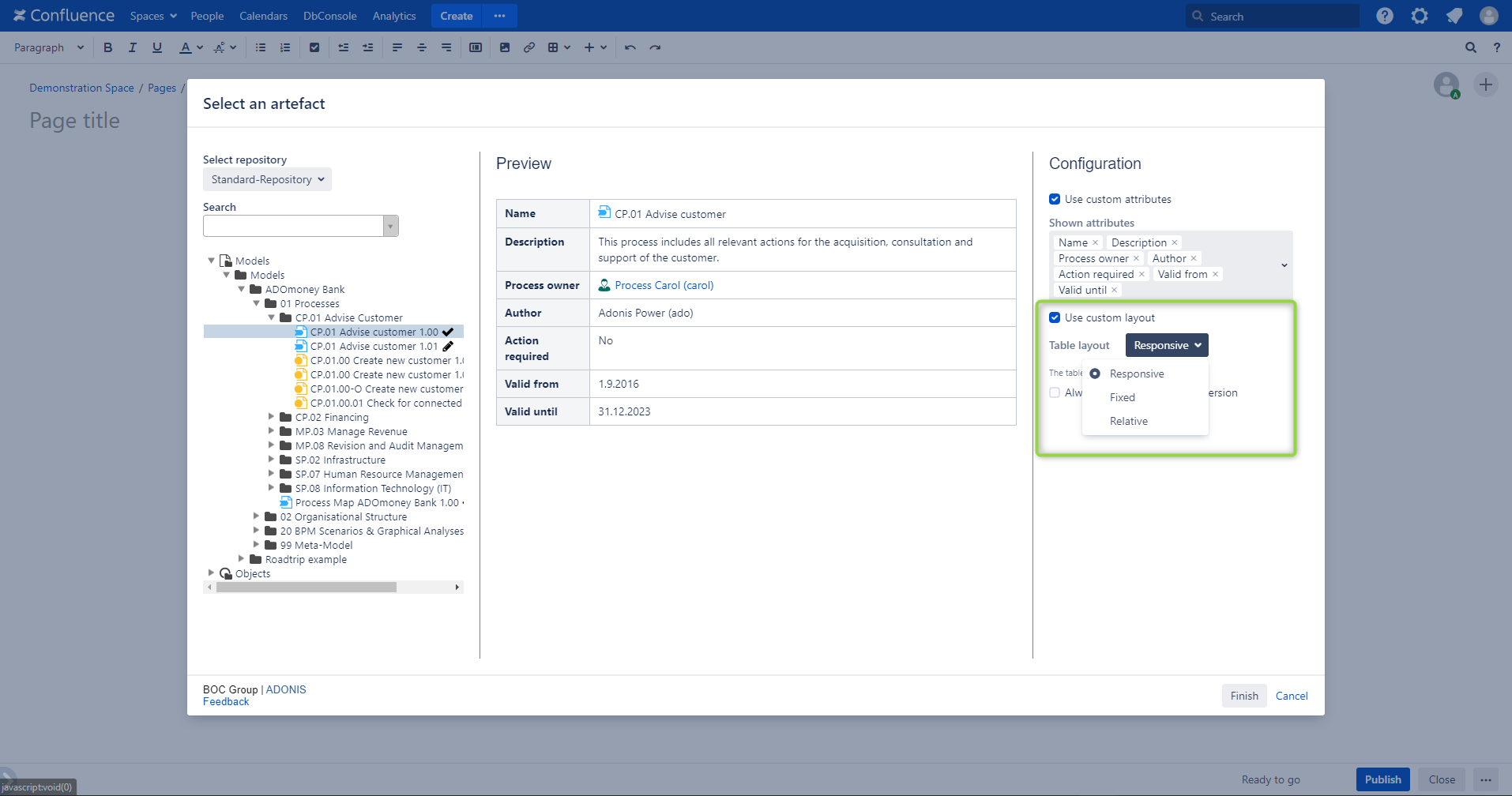 ADONIS Object &amp; Model Properties macro custom layout configuration