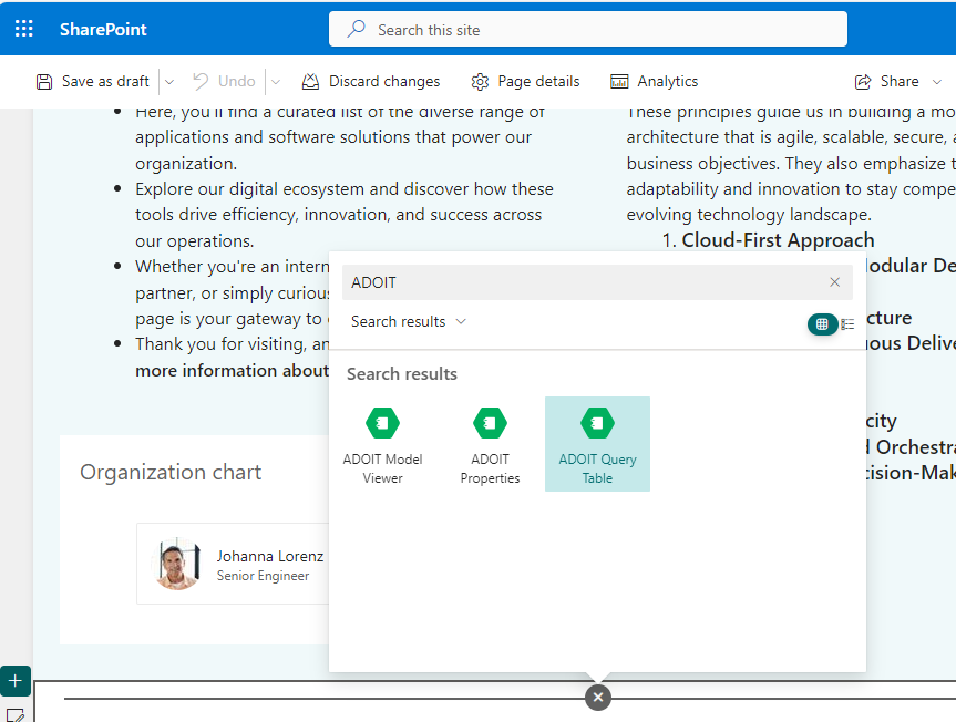 Select ADONIS Query Table macro - select macro view in Confluence