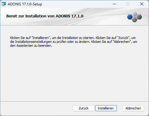 ADONIS installieren (3) – Fertig zum Installieren