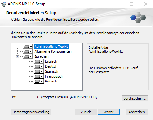  ADONIS NP installieren (2) – Komponenten auswählen
