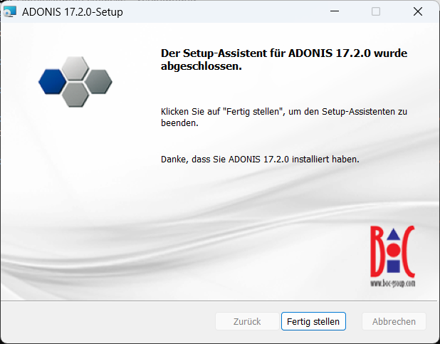  ADONIS installieren (4) – Die Installation war erfolgreich
