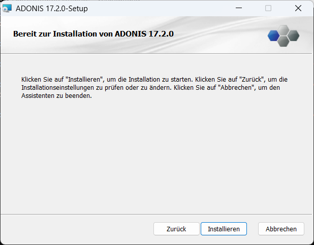  ADONIS installieren (3) – Fertig zum Installieren