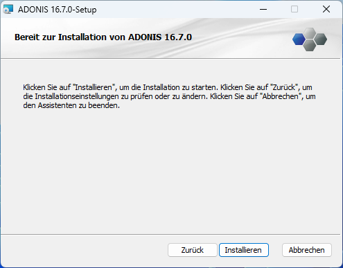  ADONIS installieren (3) – Fertig zum Installieren