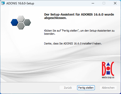 ADONIS installieren (4) – Die Installation war erfolgreich