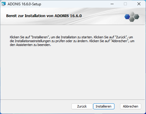 ADONIS installieren (3) – Fertig zum Installieren
