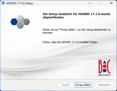  ADONIS installieren (4) – Die Installation war erfolgreich