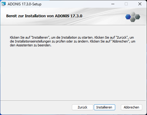  ADONIS installieren (3) – Fertig zum Installieren