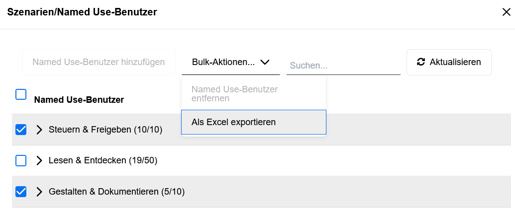 Named Use-Benutzer nach Excel exportieren