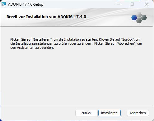 ADONIS installieren (3) – Fertig zum Installieren