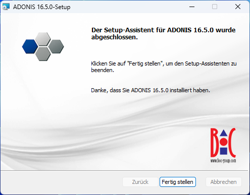  ADONIS installieren (4) – Die Installation war erfolgreich