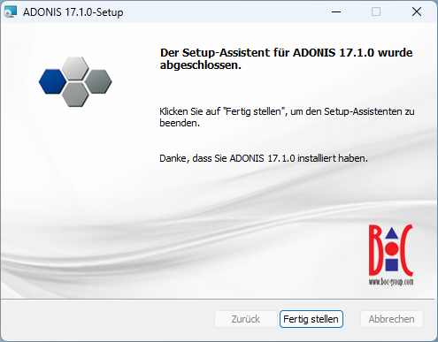  ADONIS installieren (4) – Die Installation war erfolgreich