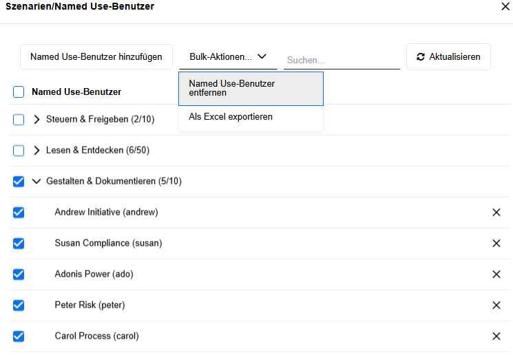 Alle Named Use-Benutzer aus Szenario entfernen