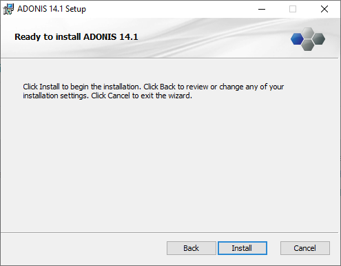  Installing ADONIS (3) – ready to install