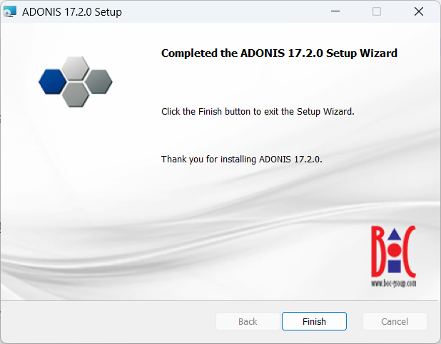 Installing ADONIS (4) – Installation finished successfully