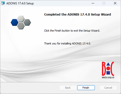  Installing ADONIS (4) – Installation finished successfully