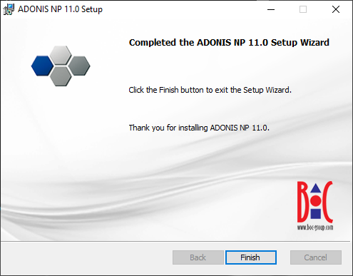  Installing ADONIS NP (4) – Installation finished successfully