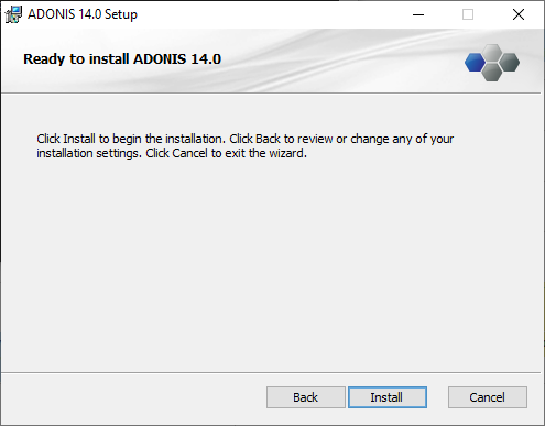  Installing ADONIS (3) – ready to install