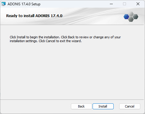  Installing ADONIS (3) – ready to install