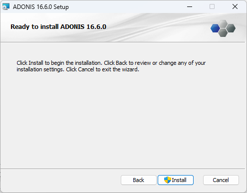 Installing ADONIS (3) – ready to install