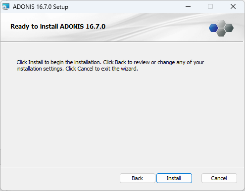 Installing ADONIS (3) – ready to install