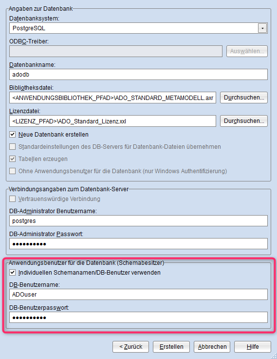 Enter customary database user (optional)