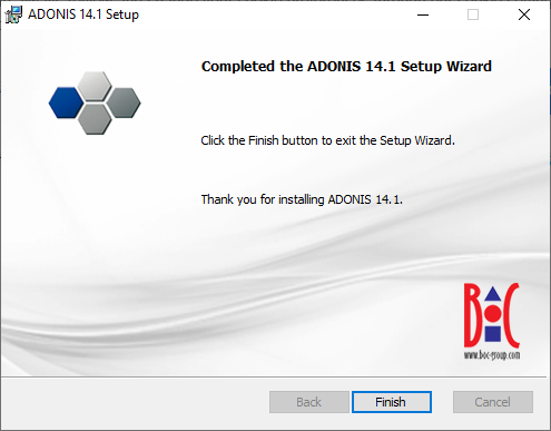  Installing ADONIS (4) – Installation finished successfully