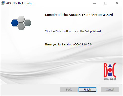  Installing ADONIS (4) – Installation finished successfully