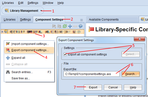  Export Component Settings 