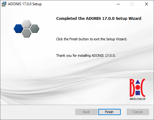  Installing ADONIS (4) – Installation finished successfully