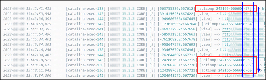Figure shows consecutive request numbers in Core.log&quot;
