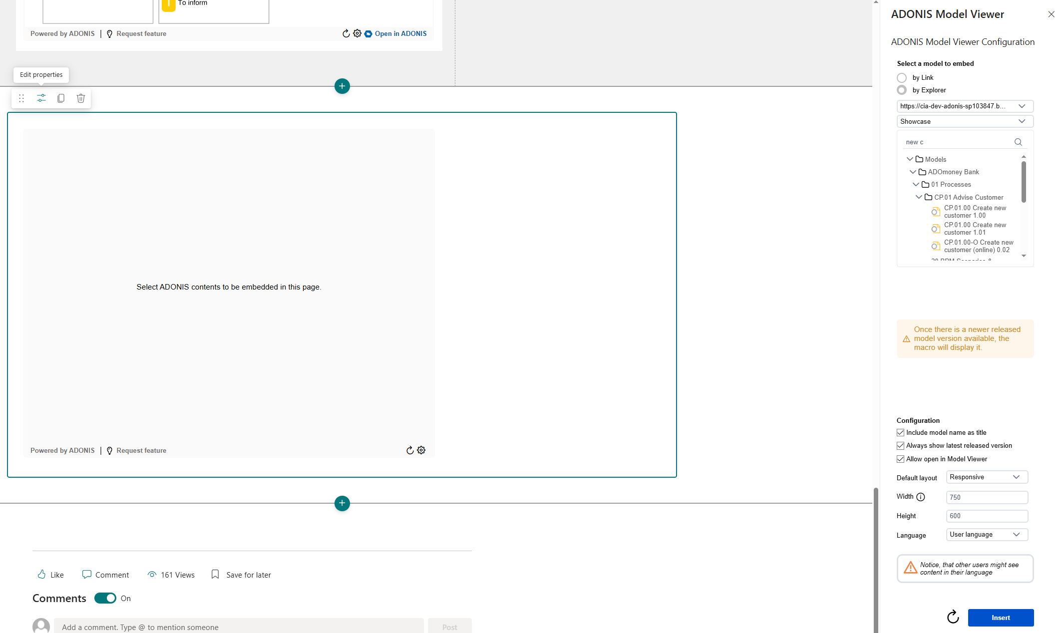 Select ADONIS Model Viewer Config