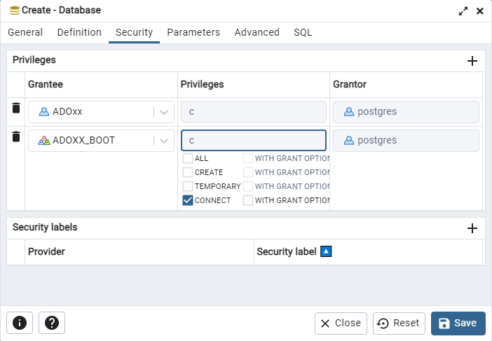 Edit security settings