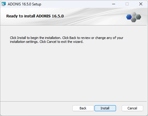  Installing ADONIS (3) – ready to install