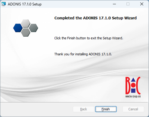  Installing ADONIS (4) – Installation finished successfully