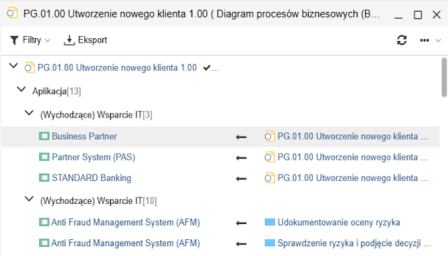  Okno dialogowe przedstawiające powiązania