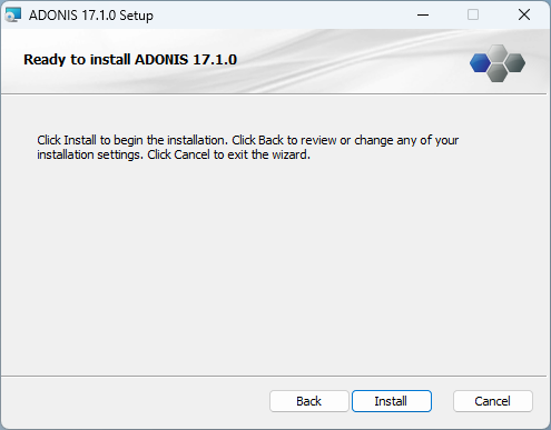  Installing ADONIS (3) – ready to install