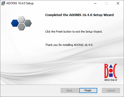  Installing ADONIS (4) – Installation finished successfully