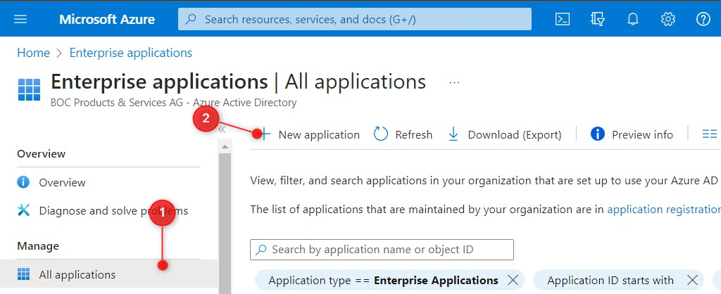 Select &quot;All Applications&quot; in the menu on the left, then &quot;+ New application&quot; on the right