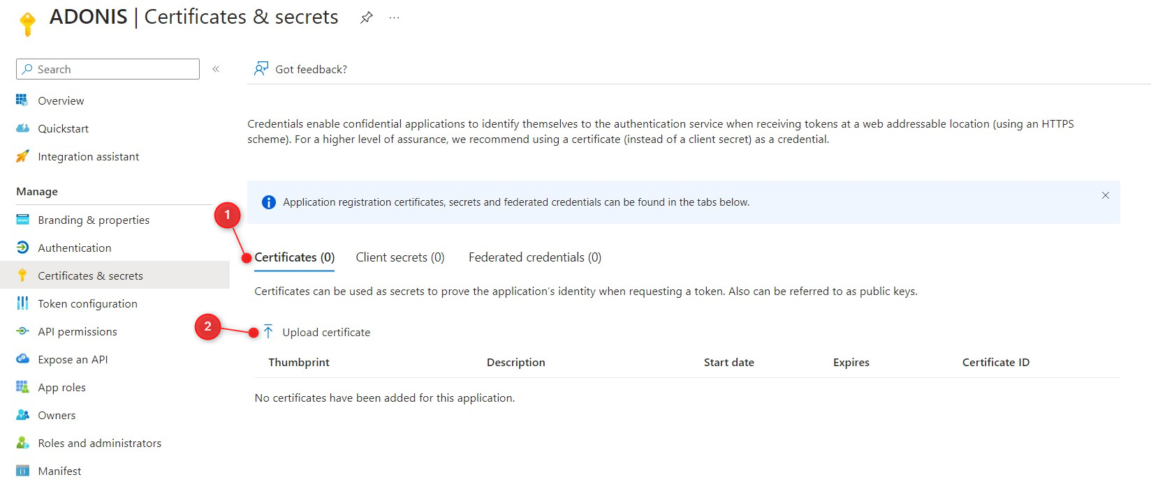 First click on &quot;Certificate&quot; and then upload the certificates you have received from the technical customer support