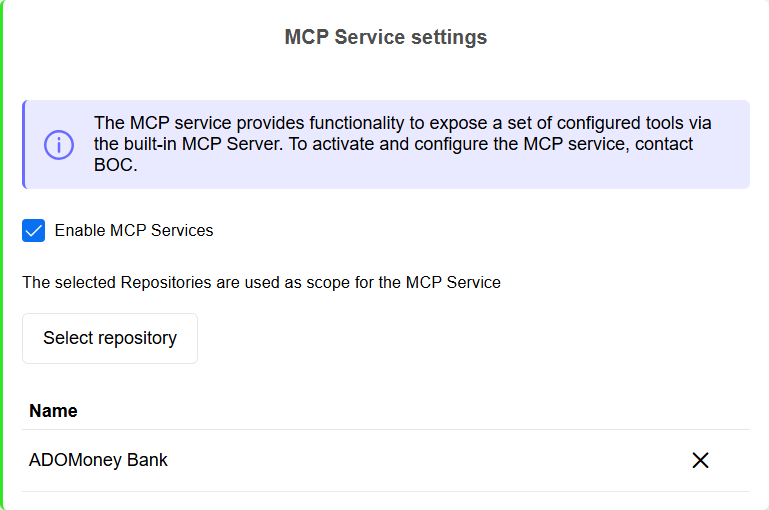MCP Services settings