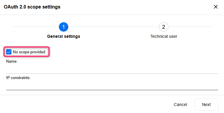No scope provided for OAuth 2.0