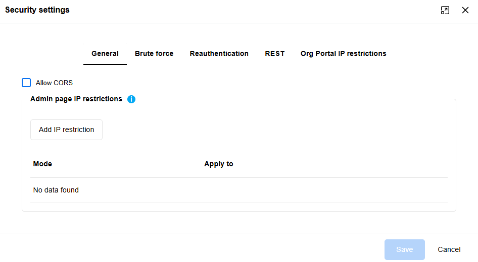 Security settings Security settings